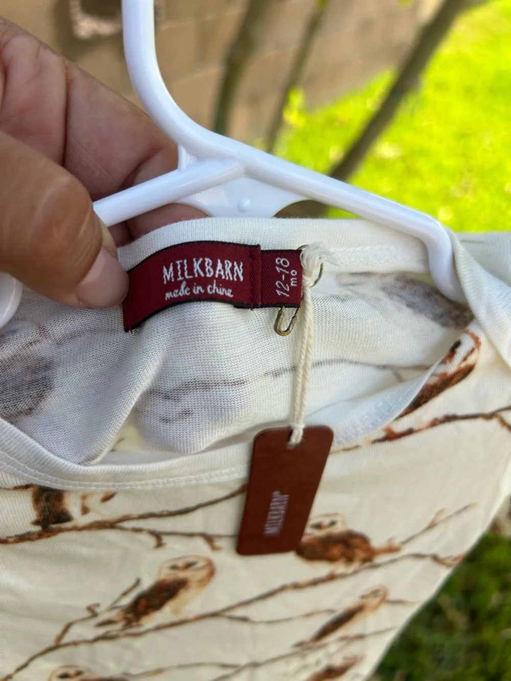 Milkbarn Cream and Brown Owl Print Long-Sleeve One-Piece